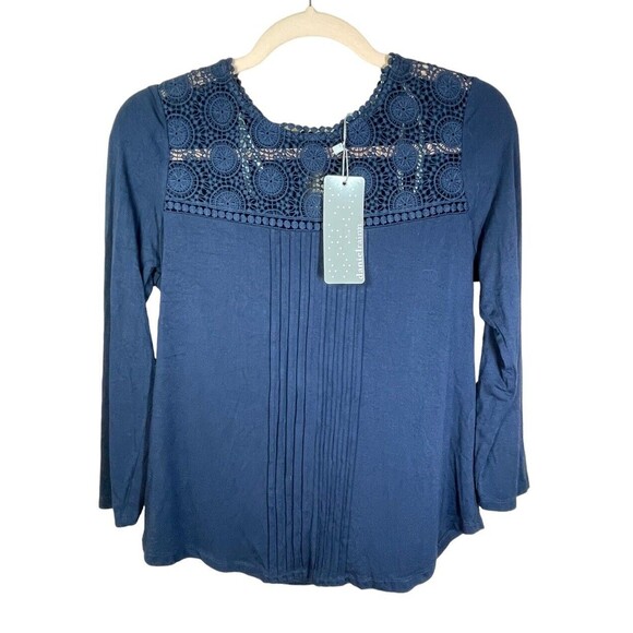Daniel Rainn Tops - Daniel Rainn‎ Navy Lace Yolk Pleat Front 3/4 Sleeve Jersey Top Size PSmall NWT